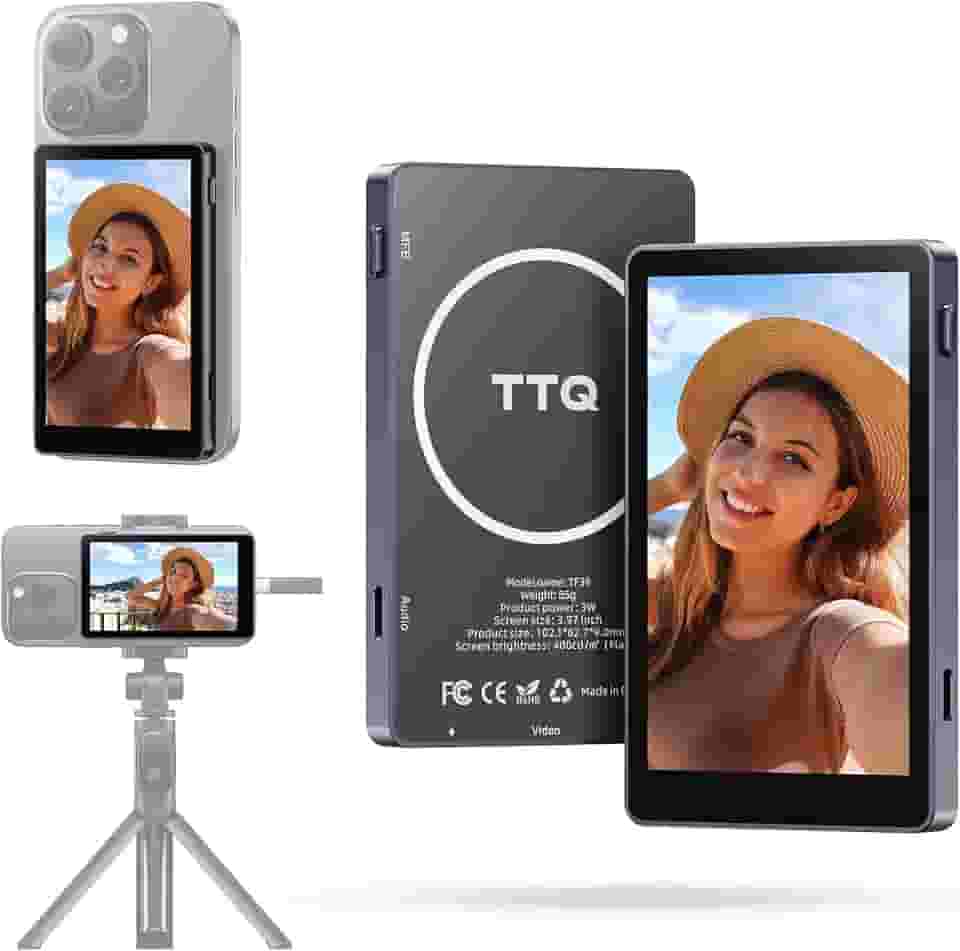 Tela de monitor de selfie Vlog, tela magnética para celular Vlog Selfie 4K 60fps Bluetooth remoto, monitor de câmera traseira para Vlog Live Stream TikTok, compatível com iPhone e Android