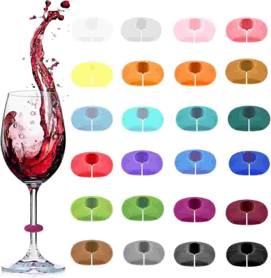 24 peças de pingentes de taça de vinho de silicone, etiquetas de marcador de bebida e identificadores de coquetéis para casamentos, aniversários, bares e eventos de festa – Etiquetas de bebidas