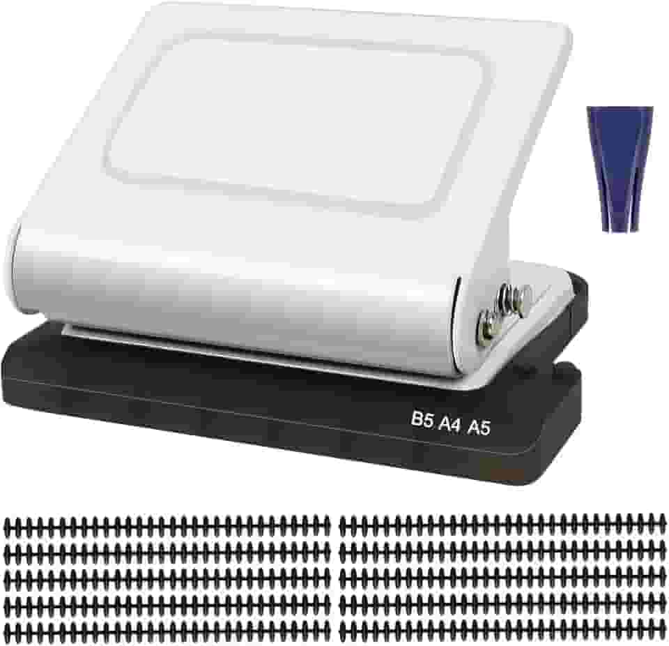 Furador de Papel com Dez Anéis de Encadernação Pretos, Perfurador de Papel de dez Furos, Encadernadora Wire-o com Caixa de Armazenamento de Sobras de Papel, Encadernadora Espiral para A4, A5, B5