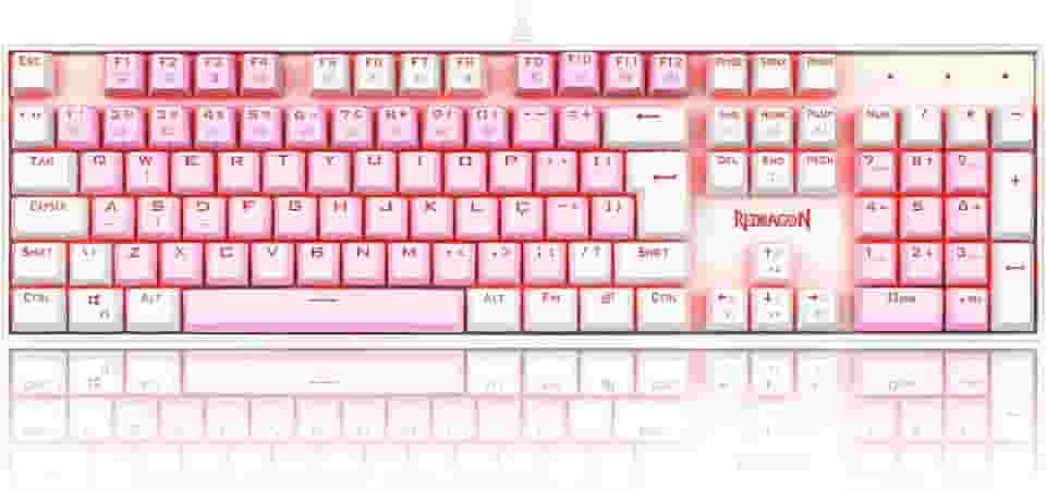 TECLADO MECANICO GAMER SINGLE COLOR REDRAGON MITRA ROSA E BRANCO COM SWITCH MARROM
