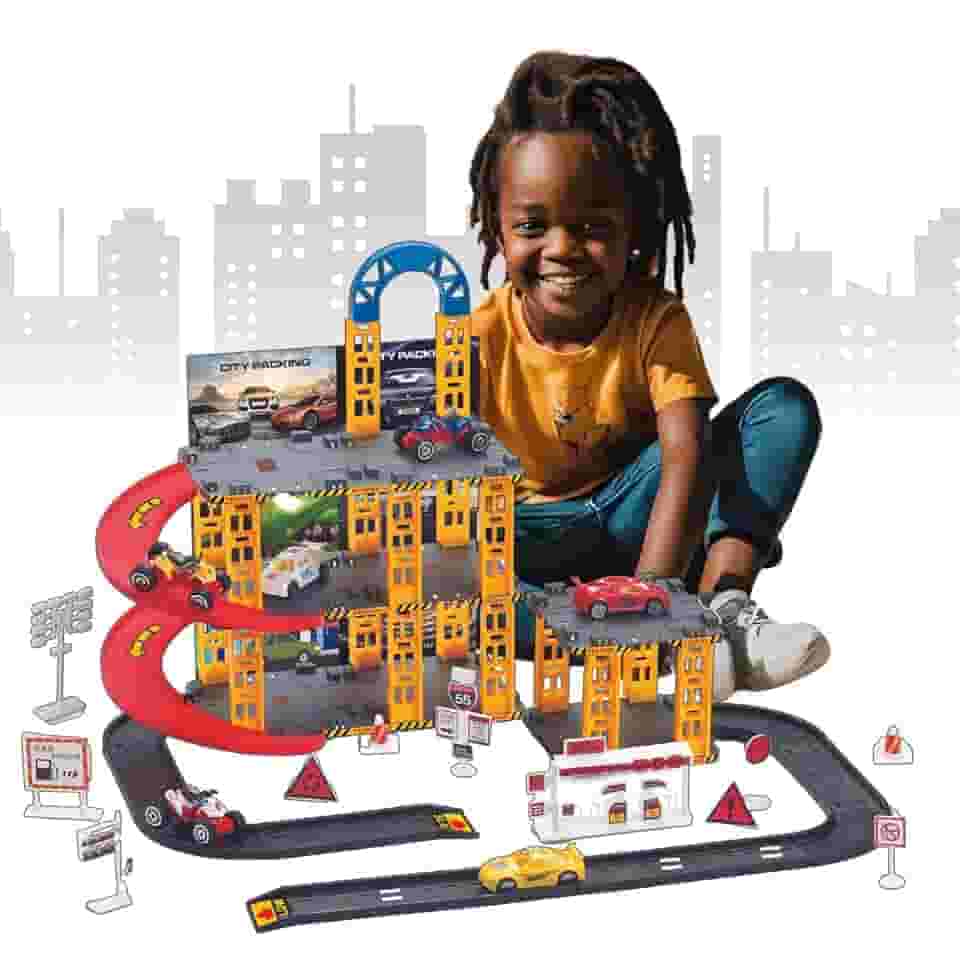 Pista De Carrinhos Brinquedo Infantil Corrida Lava Rápido 3 Andares Acompanha 4 Carrinhos