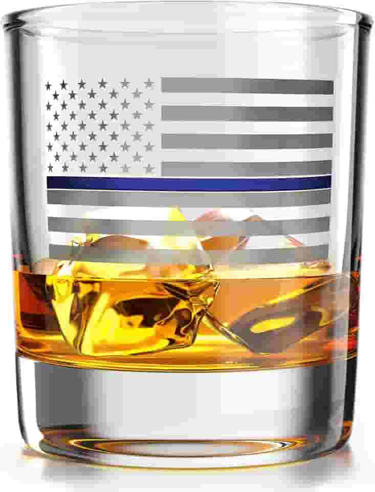 Thin Blue Line American Flag - Old Fashioned Whiskey Rocks Bourbon Glass - Capacidade de 290 ml