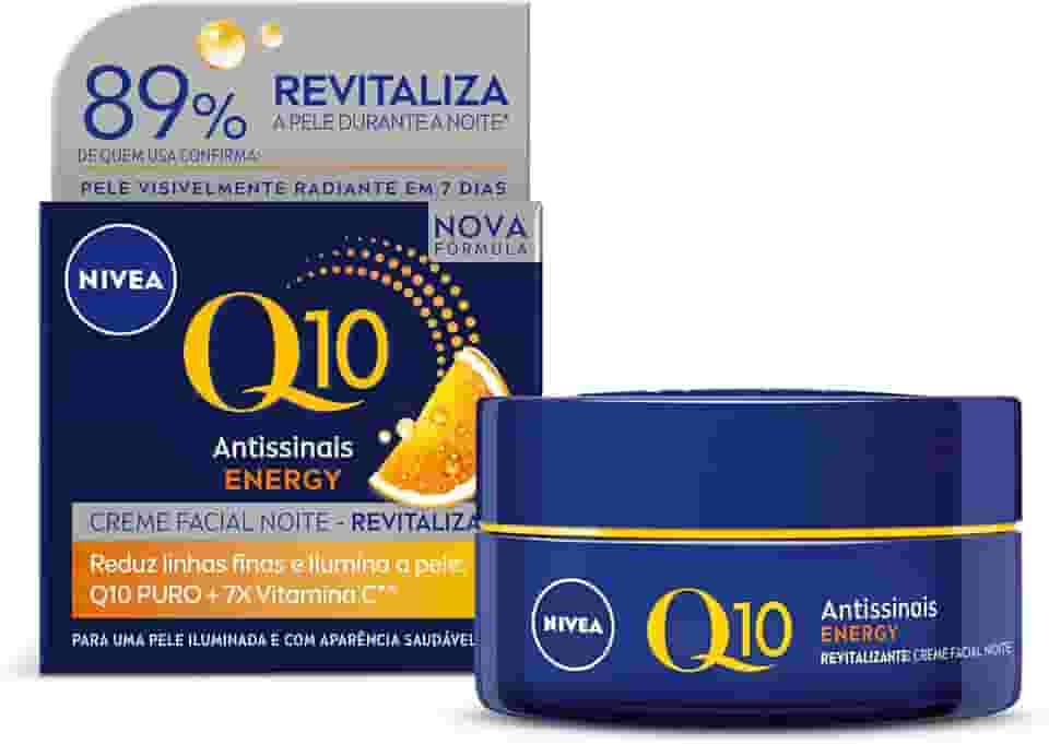 NIVEA Creme Facial Antissinais Q10 Energy Noite 50g - Creme que atua à noite para deixar sua pele iluminada, firme e com aparência mais jovem, resultados em 2 semanas