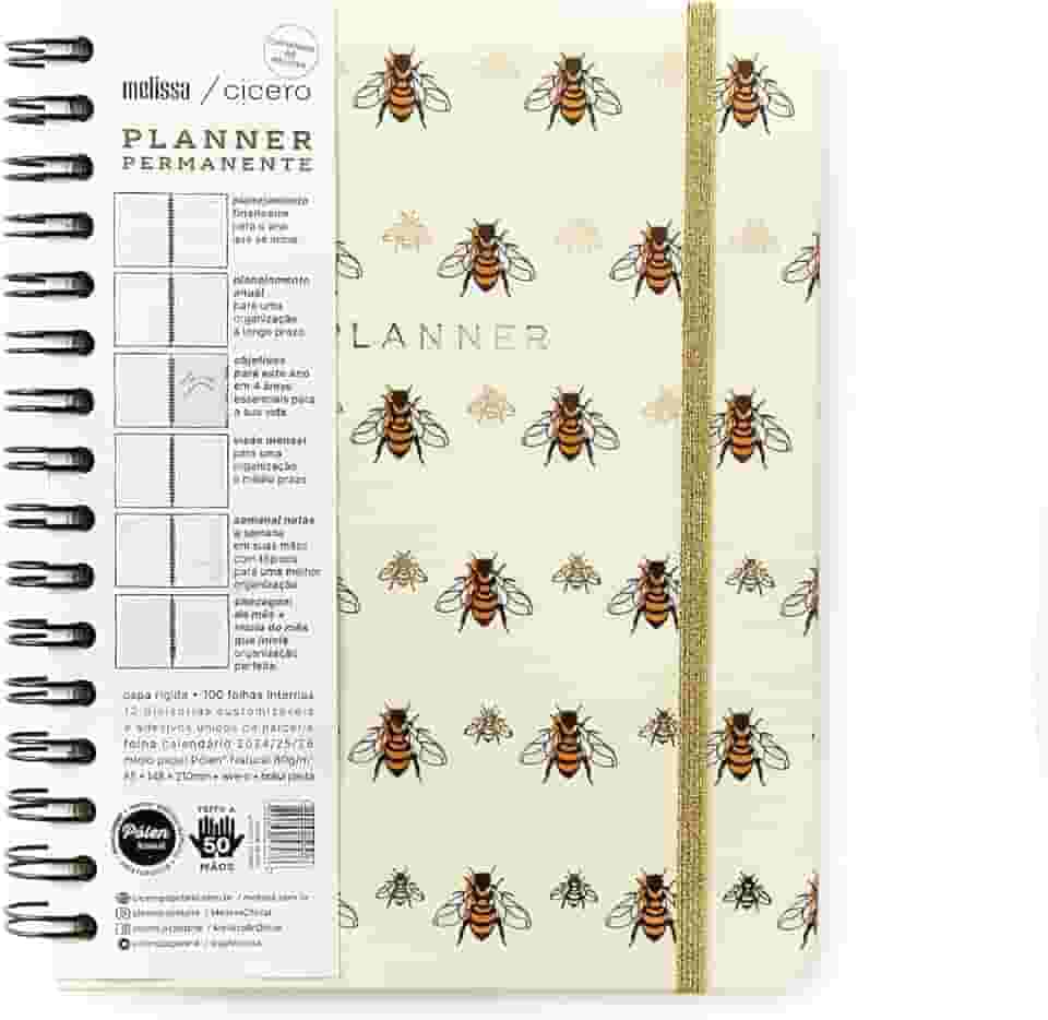 Planner Permanente Wire-O Melissa Semanal Notas A5 Favo De Abelhas, Cicero