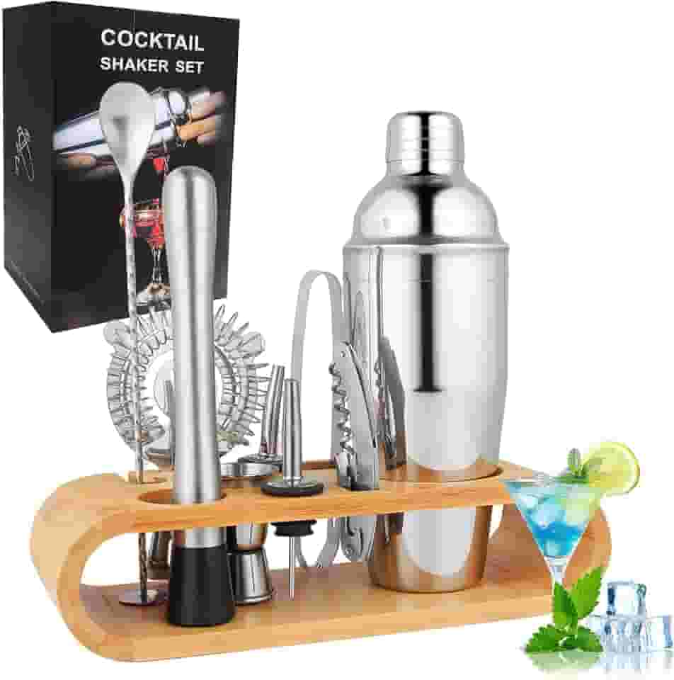 Kit Coqueteleira Bar Profissional 750ml Inox 304 com 10 Peças e Suporte de Madeira - Coqueteleira Inox, Kit Caipirinha, Aço Inoxidável Reforçado, Resistente a Frio e Calor, Fácil de Limpar