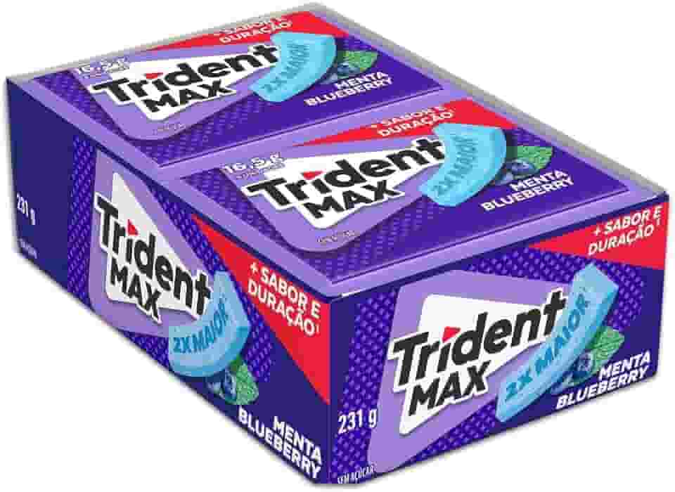 Chiclete Trident Max Menta Blueberry Sem Açúcar - Caixa com 14 unid. de 16,5g