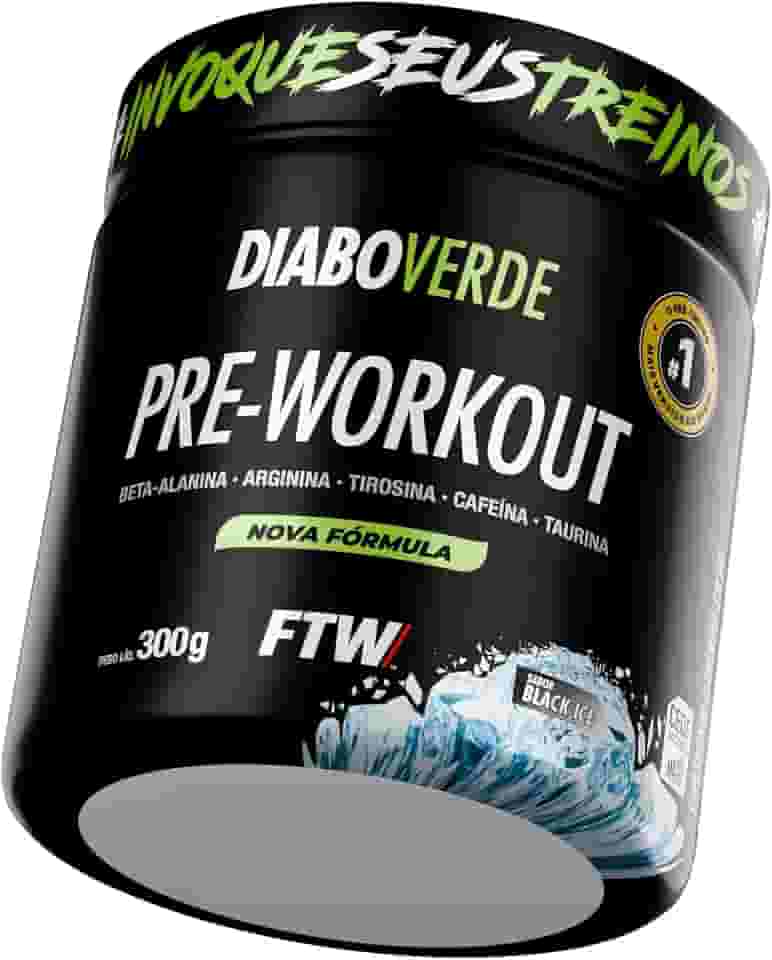 FTW Pré-Treino Diabo Verde em Pó com Cafeína, Aminoácidos Beta‑Alanina e Arginina para Treinos e Atividades Físicas - Pote 300 g (Black Ice)