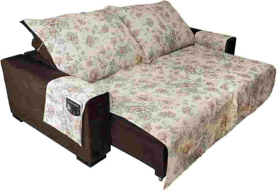 Capa para Sofá Retrátil 2,50m Estampada | Protetor de Sofá Reclinável e Retrátil - Lavável Antiderrapante Contra Sujeira Manchas Pets Crianças Decoração Dois Lugares (Margarida (Tabaco))