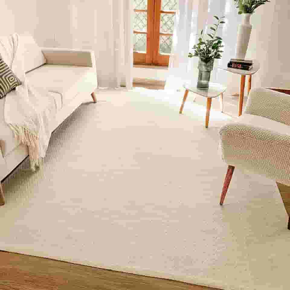 Tapete Sala Antiderrapante 3,00 x 2,00 Grande Artesanal Chevron Cru Natural Bege Rústico Lavável