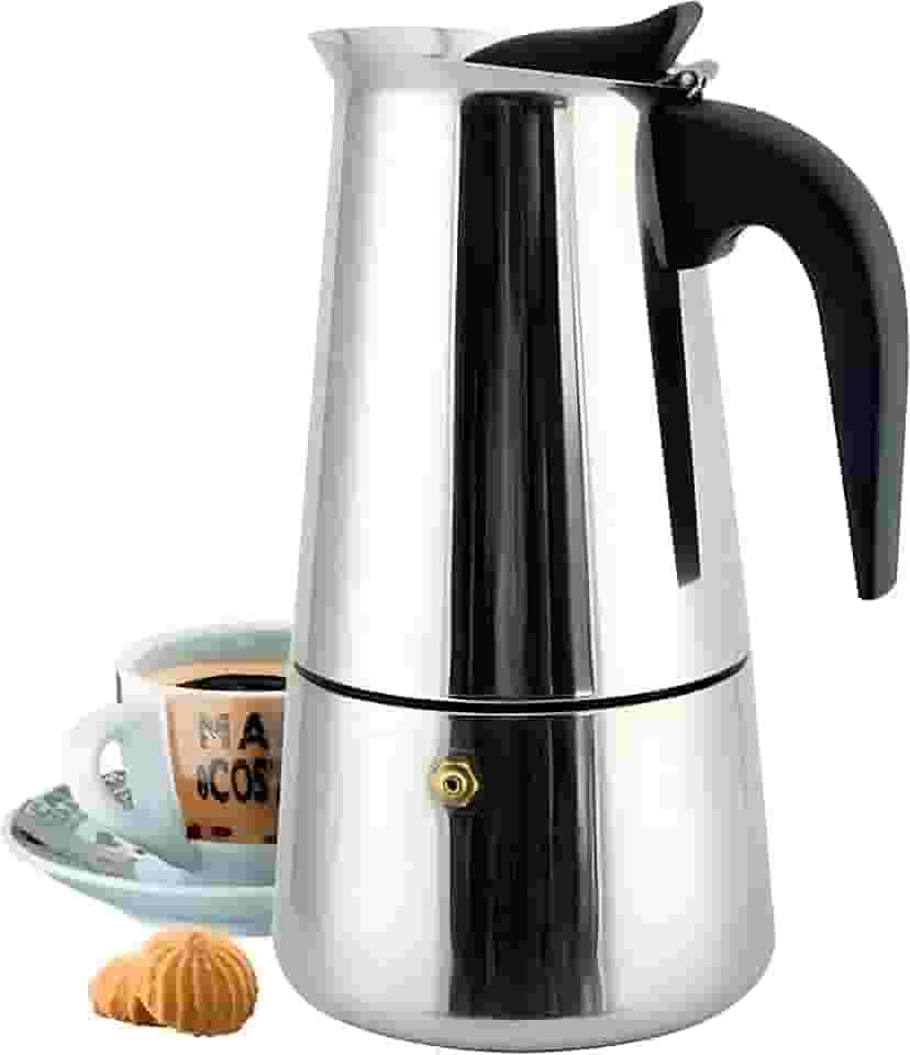 Cafeteira Italiana Expresso 200ml em Aço Inox para 4 Xícaras com Alça Resistente, Prepare um Delicioso Café Forte e Aromático, Ideal para Fogão a Gás, Elétrico e Indução