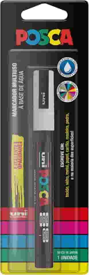 POSCA, UNI, Caneta Marcador PC-3M, Ponta Fine, traço de 0,9mm a 1,3mm, Branca, Blister com 1 Unidade