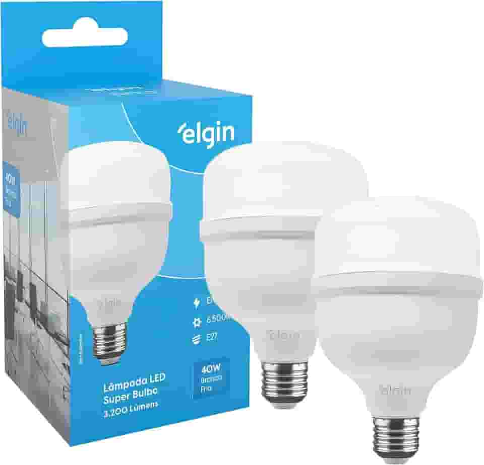 Kit Lâmpadas Led Super Bulbo 40w Alta Potência Bivolt Branco Frio Elgin (Kit 2 Unidades)