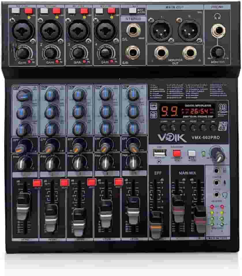 Mesa de Som 6 Canais com USB e Bluetooth 48v Igreja Voik VMX-602PRO