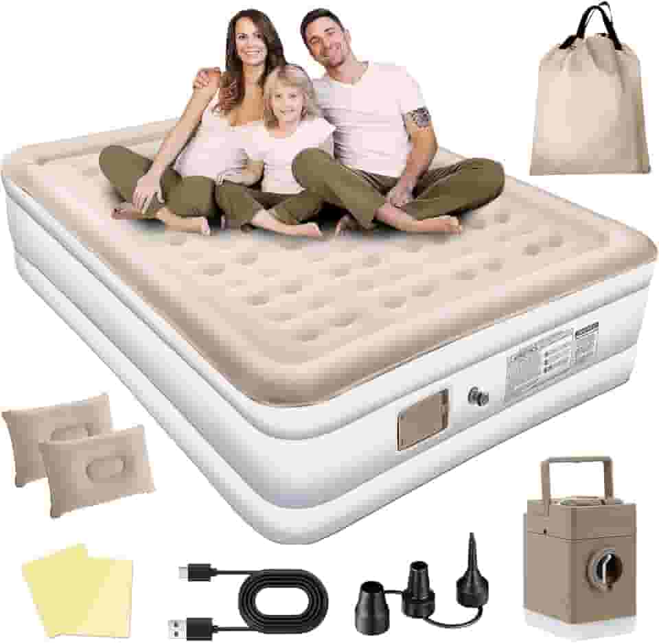 Colchão Inflável de ar Queen Double High, 2025 NEW Actualizar a Qualidade, com Bomba Rápida Inflação/Deflação, Terno Comfort, Camping, Viagem, Portátil Impermeável