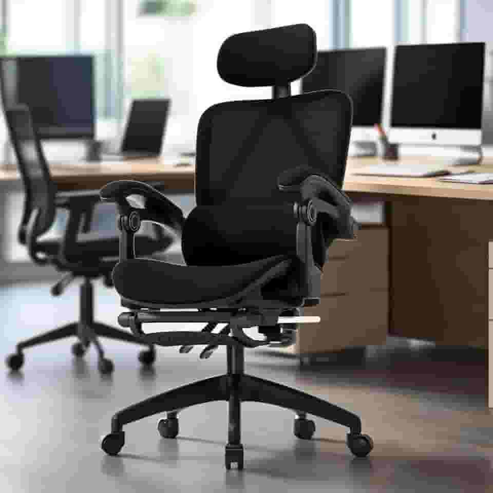 Cadeira de escritório ergonômica reclinável até 145° com apoio para os pés, almofada de ar, cabide e apoio de cabeça ajustável – Gamer e home office (Preto)