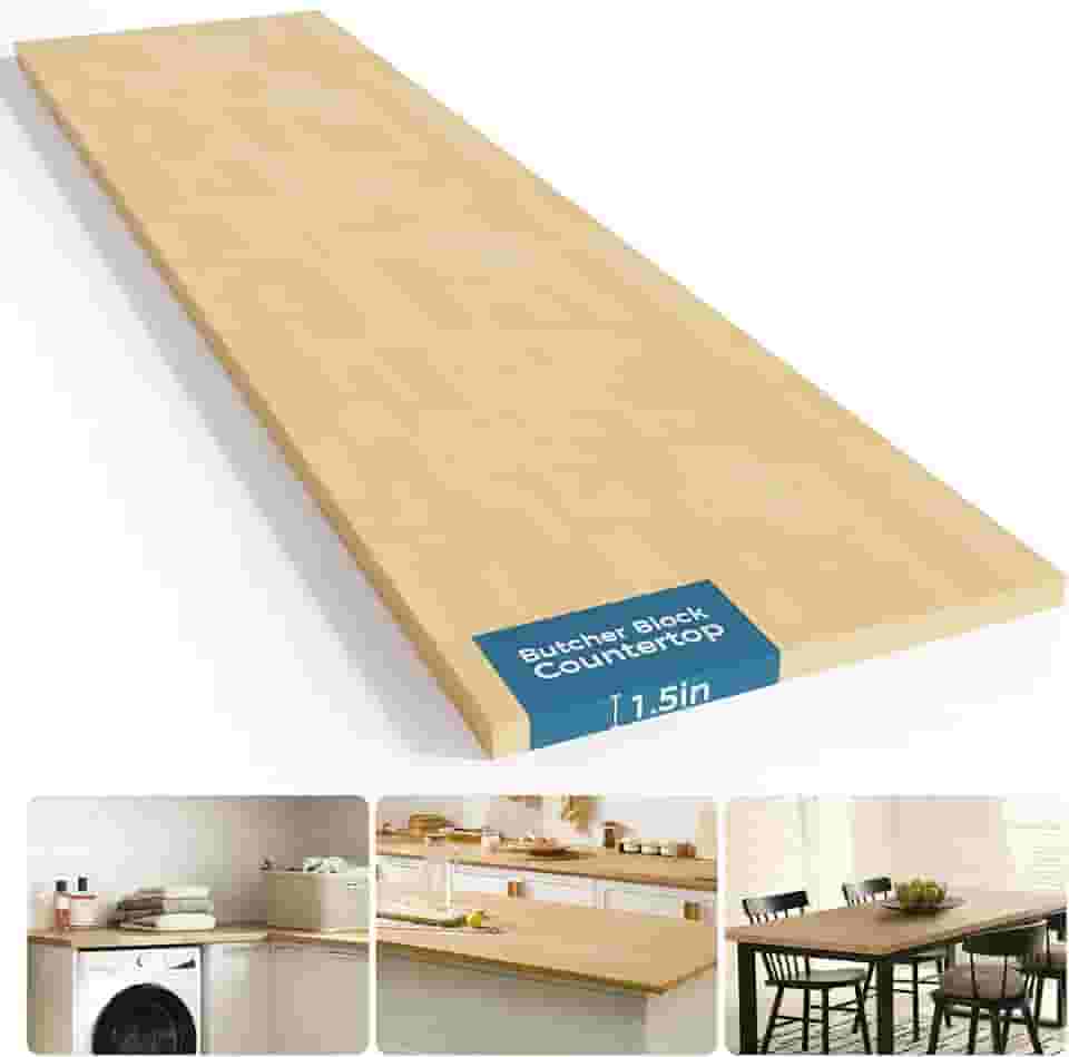 Bancada de bloco de açougueiro de madeira maciça - bancada de madeira para bancada de laje de bétula inacabada para ilha de cozinha DIY, bancada de trabalho, máquina de lavar secadora, mesa de café