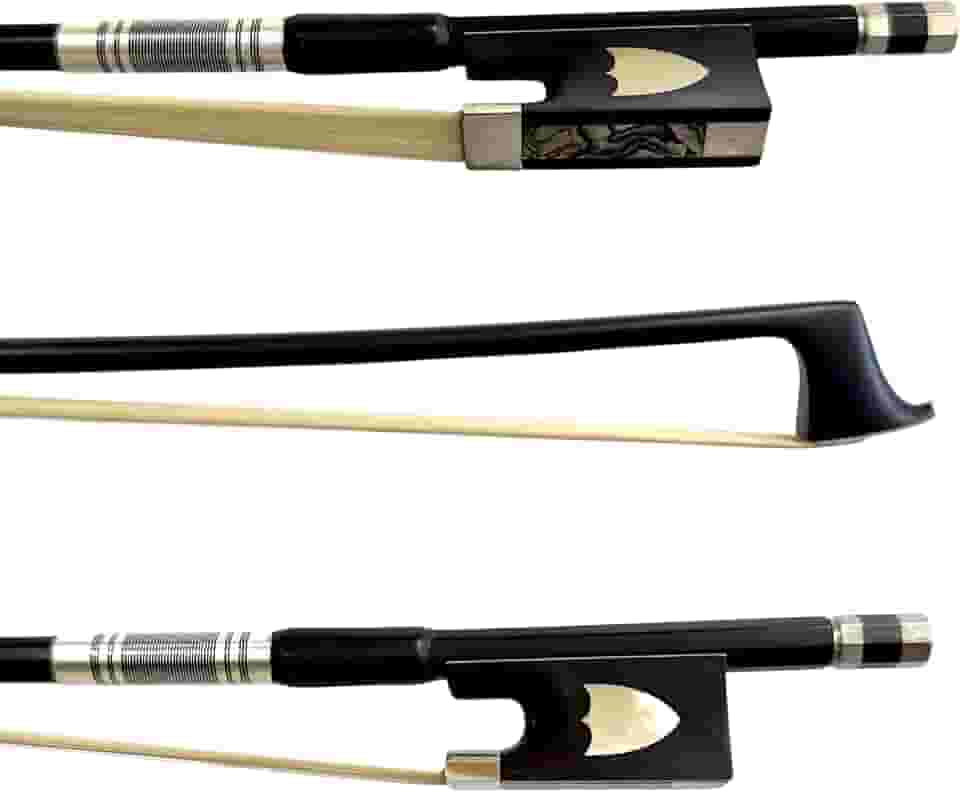 Arco Profissional Fibra de Carbono Liso Preto para Violinos 4/4 - Talão Ébano Escudo Crina Mongólia