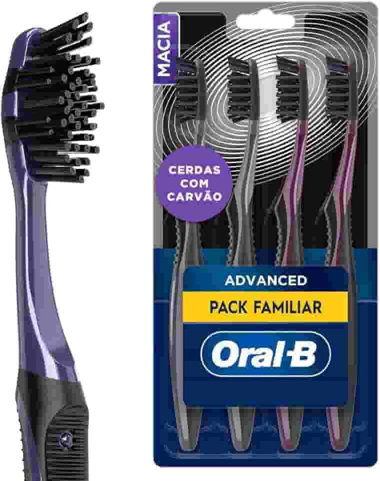 Oral-B Escova de Dente 5 Ações, Cerdas Polidoras com Carvão, 4 Unidades, Preto