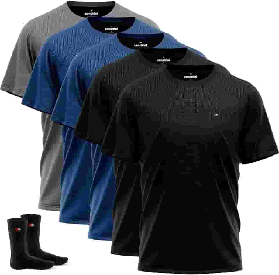 Kit 5 Camisas Dry-fit Sandrini Masculinas para Academia, Treino, Proteção UV + 2 Meias