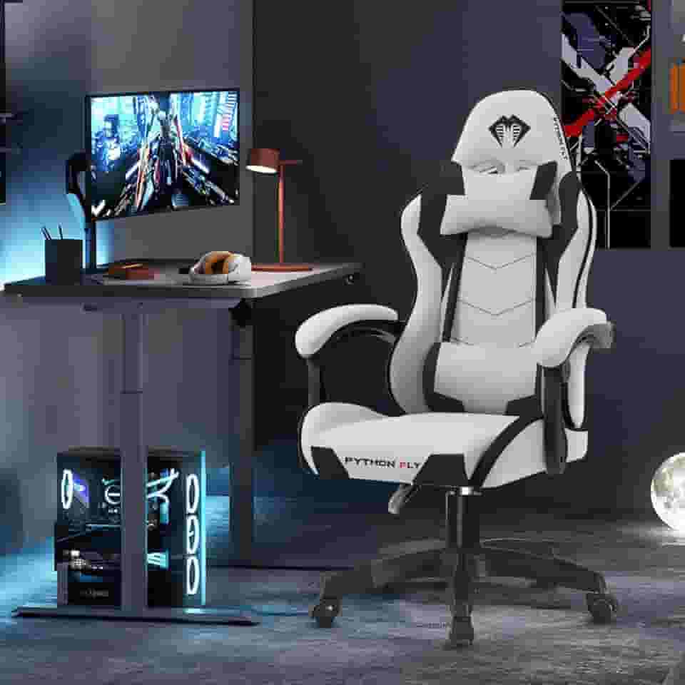 Cadeira Gamer Python Fly em tecido, respirável e ecológica, ângulo ajustável (Cinza Claro)