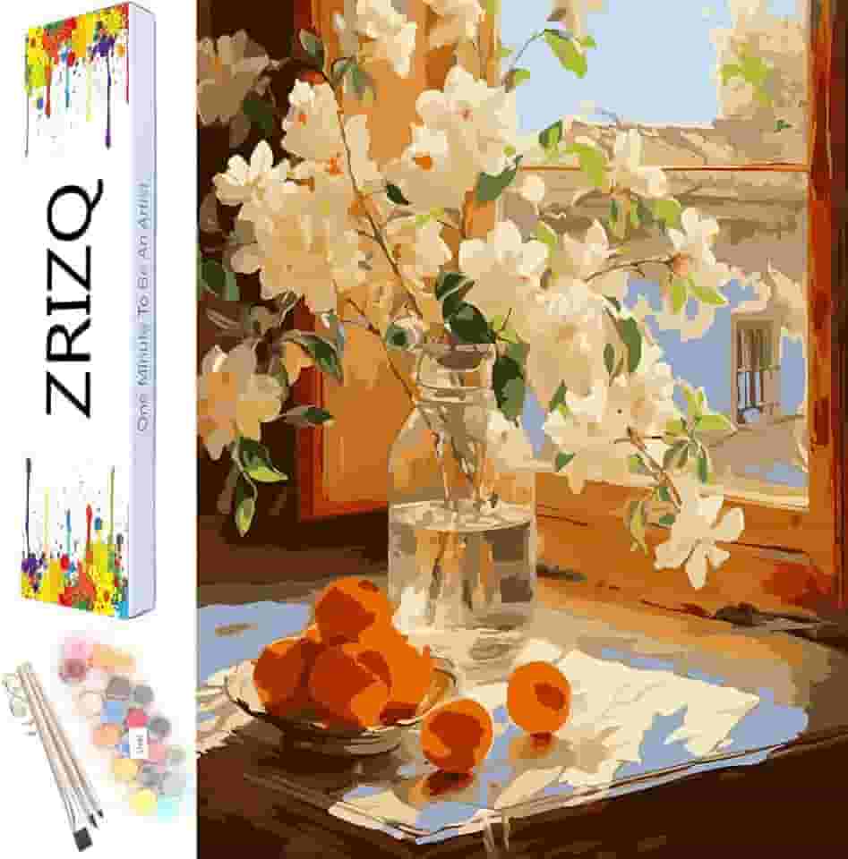 ZRIZQ Pintura por número para adultos iniciantes, kits de pintura por números para crianças em tela, flores de janela DIY pintura por números para decoração de parede de casa (30 x 40 cm)