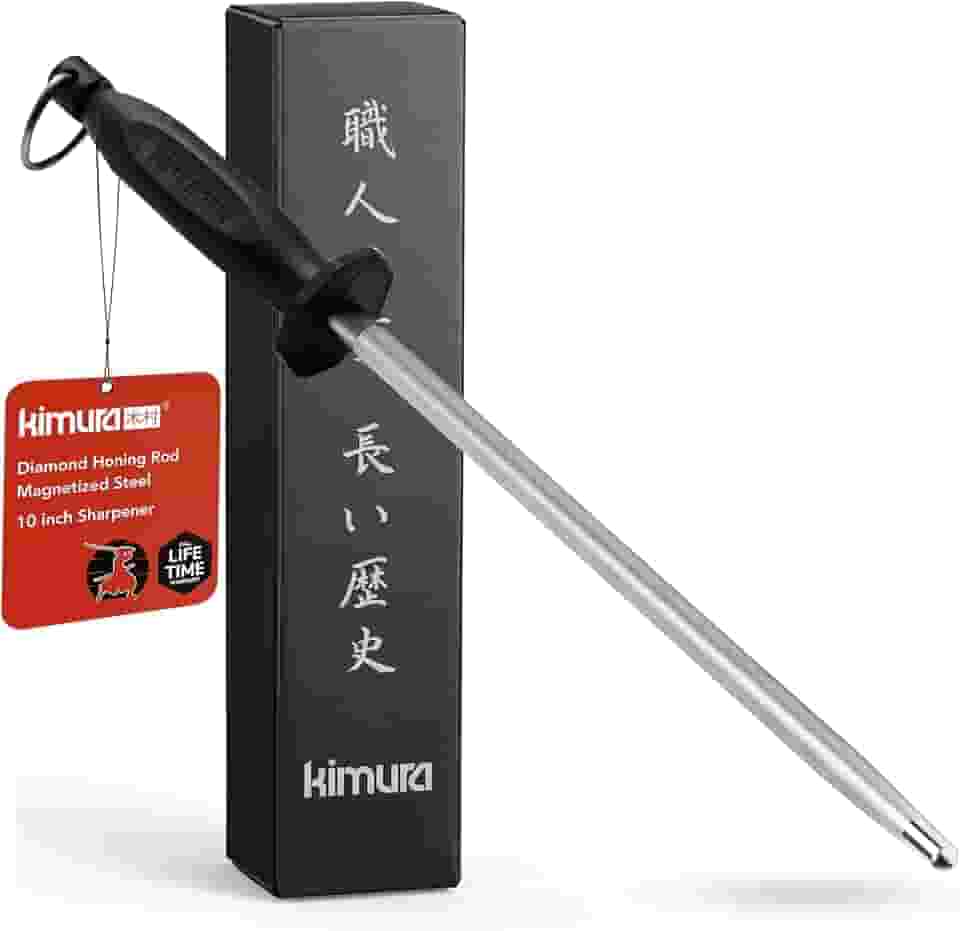 Kimura Aço de afiar diamante profissional, haste de afiar de 25,4 cm, afiador de facas de diamante, aço magnetizado, cabo de polipropileno ergonômico e equilibrado, ideal para todas as facas de chef