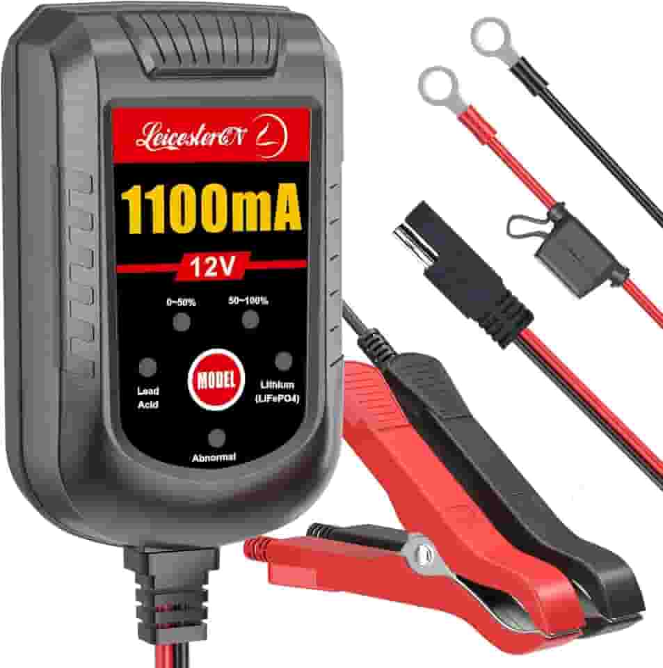 Carregador de bateria inteligente de 12 V 1100 mA para carro, mantenedor de bateria, carregador flutuante para motocicleta, cortador de grama, trator, automotivo, baterias de chumbo-ácido e lítio