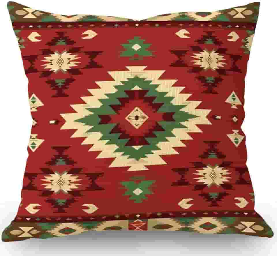 Swono Capa de almofada Azteca, capa de almofada padrão geométrico Navajo, capa de almofada com estampa nativa americana do sudoeste tribal Kilim, capa de almofada de linho de algodão 45,7 x 45,7 cm para sofá