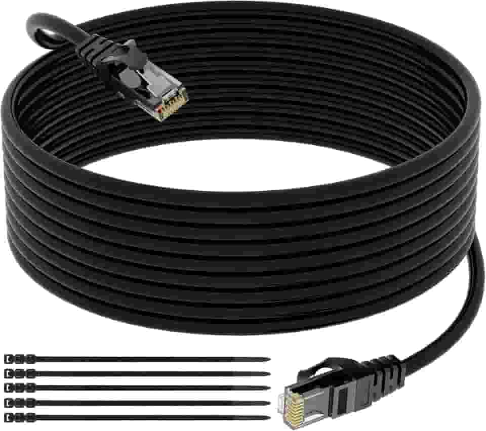 Cabo Ethernet para uso externo Cat 6, 1,5 m, cabo resistente Elecan (de 25 a 76 metros), enterramento direto e interno, POE, RJ45 Cat6 Cat5e Cat5 rede UTP Patch à prova d'água UV PE com 15 gravatas (15,25 m)