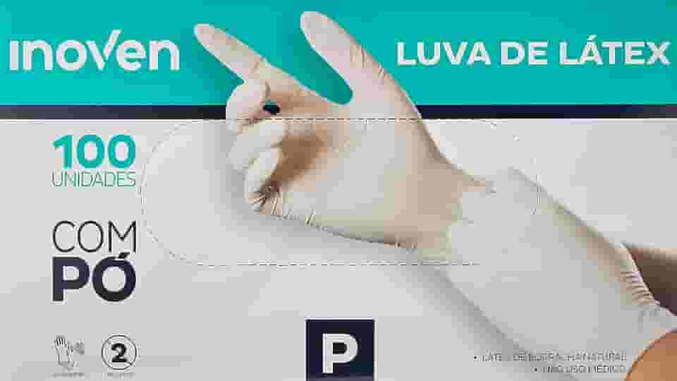 Luva Látex Natural Descartável Com Pó Inoven Tamanho P - Cartucho com 100 Unidades