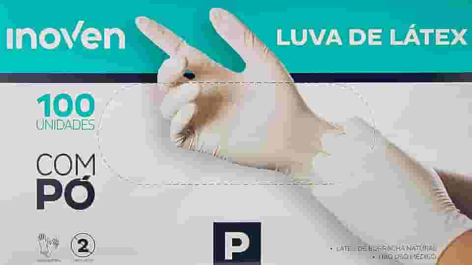 Luva Látex Natural Descartável Com Pó Inoven Tamanho P - Cartucho com 100 Unidades