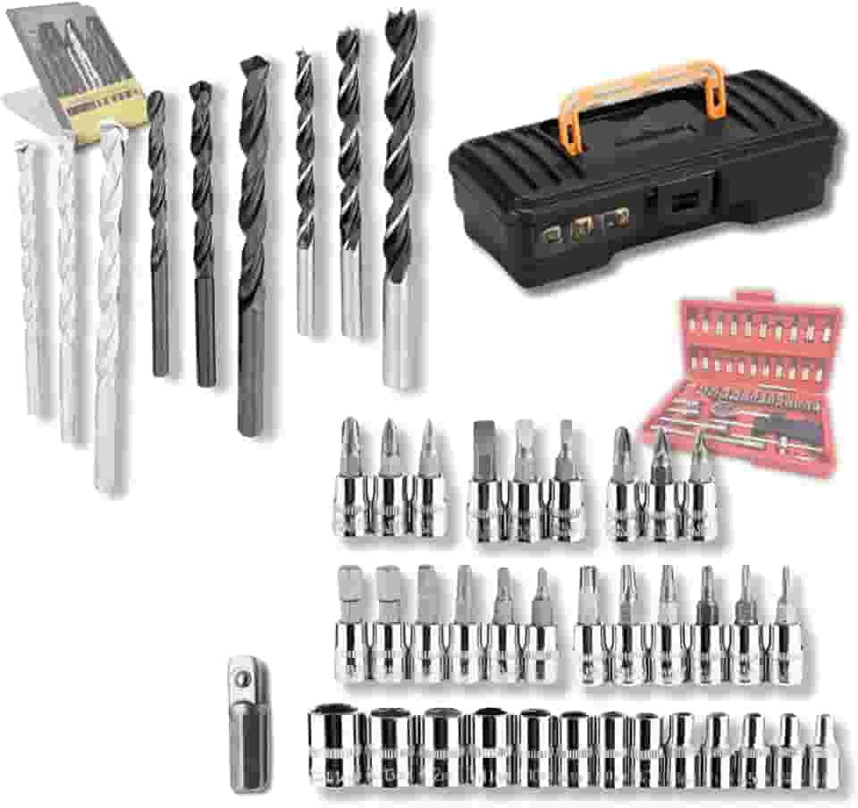 MKS Kit Jogo De Chaves Catraca Reversível Com Soquetes E Bites Marca MKS 46 Peças com Estojo + Maleta Ferramentas Organizadora Multiuso Com Trava + Kit de Brocas com 9 Brocas Kit Premium