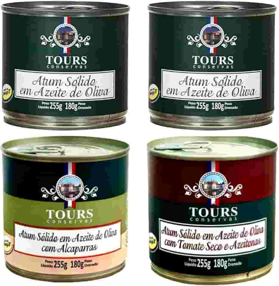 Atum em Lata Sólido Tours em Azeite, Tomate Seco e Alcaparras - 4 Un. - 255g cada