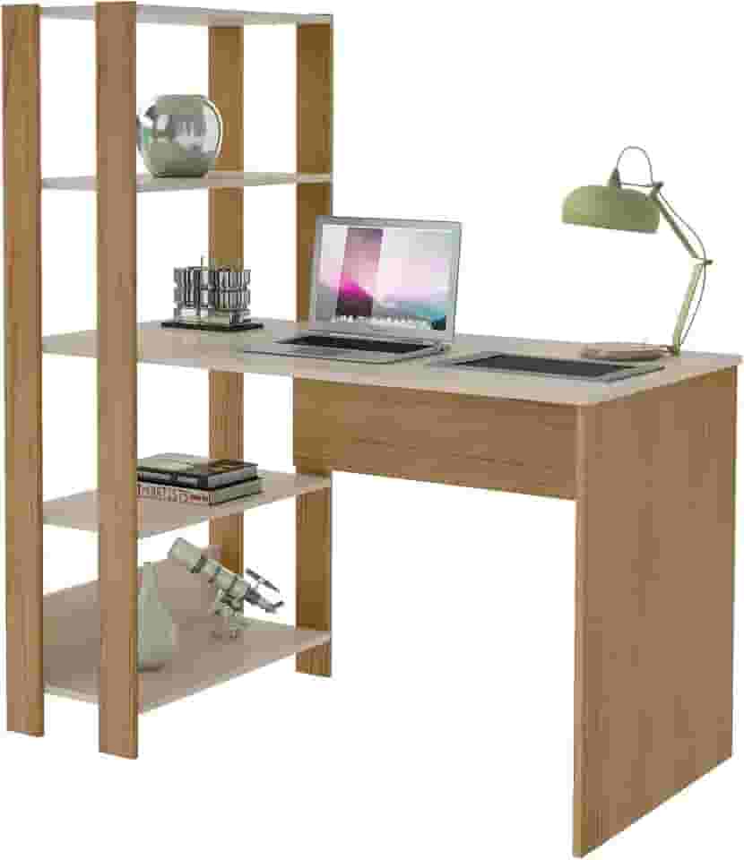 Escrivaninha com Estante Lateral MATCH cor Off White/Carvalho - Artely