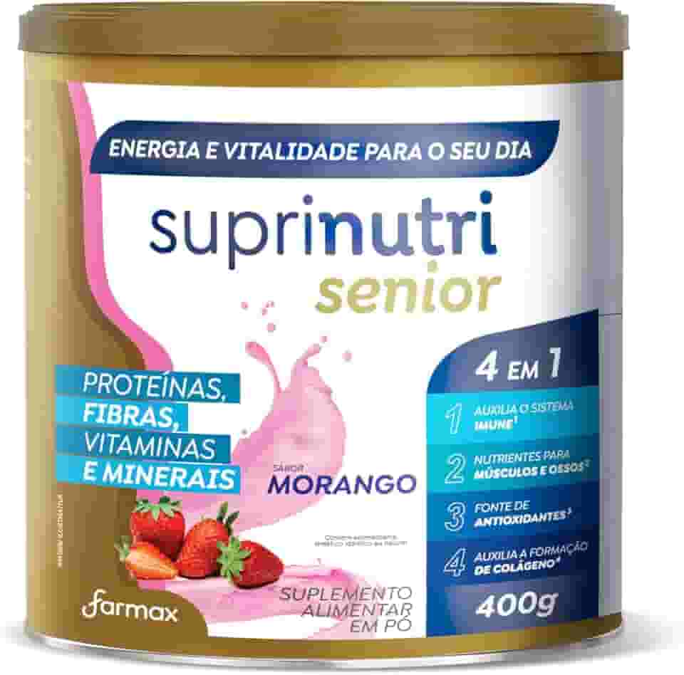 SUPLEMENTO SUPRINUTRI SENIOR MORANGO COM COMBINAÇÃO DE PROTEÍNAS, FIBRAS, VITAMINAS E MINERAIS 400G