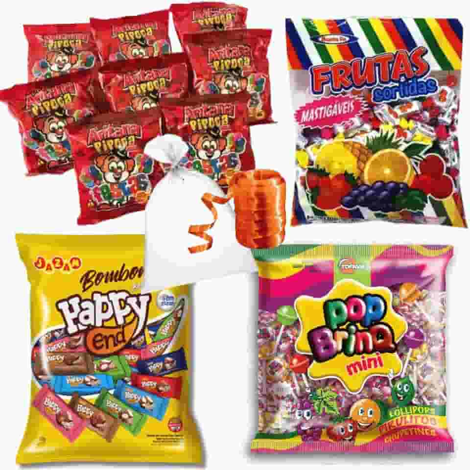 Kit Rende 50 Sacolinhas Guloseimas Com Saquinho Fitilho Bombom Pipoquinha Bala Pirulito