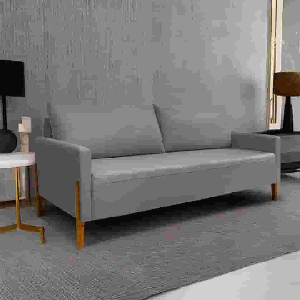 Sofá Elegance 2 Lugares 1,40m Linho Cinza Escuro Clean Moderno Recepção Consultório
