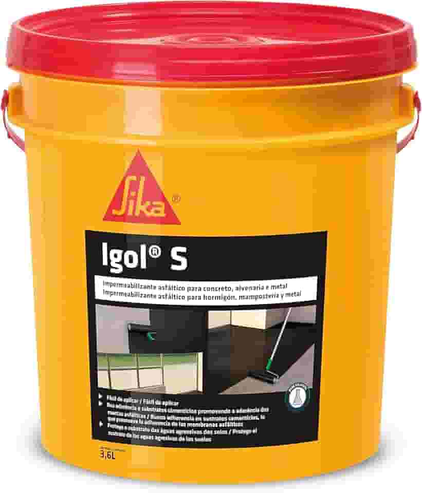 Sika - Impermeabilizante asfáltico - Igol S Preto - Concreto, alvenaria e metal - Fácil aplicação - Galão 3,6L