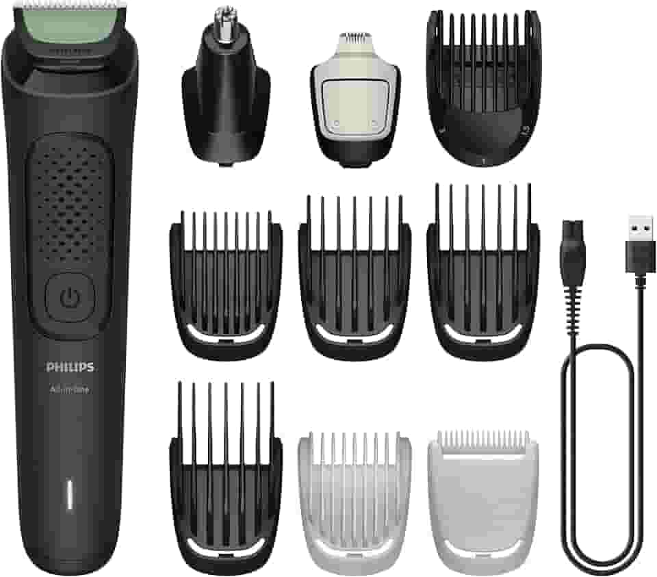Philips Multigroom Aparador de Pelos 10 em 1 3000 Series, Barbeador elétrico e Aparador para Rosto, Cabeça e Corpo, Lâminas Autoafiáveis para a Pele, 10 Configurações de Comprimento, Modelo MG3931/15