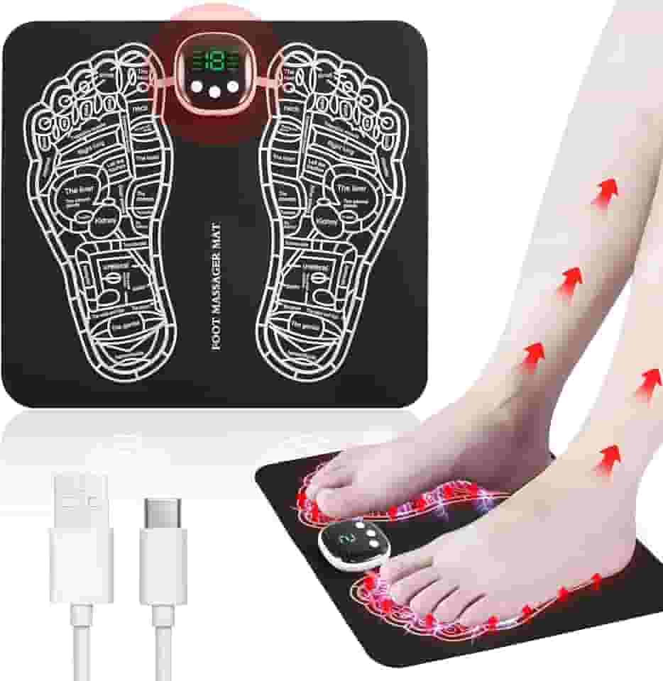 Phixnozar Tapete massageador de pés EMS – almofada massageadora de pés – máquina de massagem dobrável para pés e panturrilhas com 8 modos e 19 níveis de intensidade para relaxamento muscular e alívio