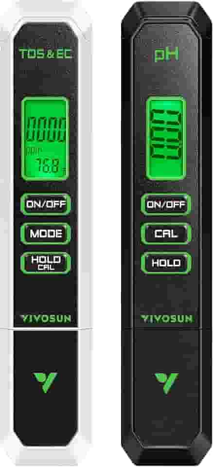 VIVOSUN Kits de medidor digital de pH e DTS, medidor de pH tipo caneta de alta precisão de 0,01 pH ± 2% de precisão de leitura, medidor de temperatura 3 em 1 TDS EC para hidroponia, piscina e aquário,