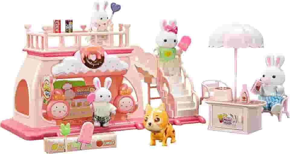 Casinha Feliz Padaria Infantil, Casa de Bonecas com Sorvetes, Rosa, Conjunto de Brinquedo Temático, Loja de Doces em Miniatura