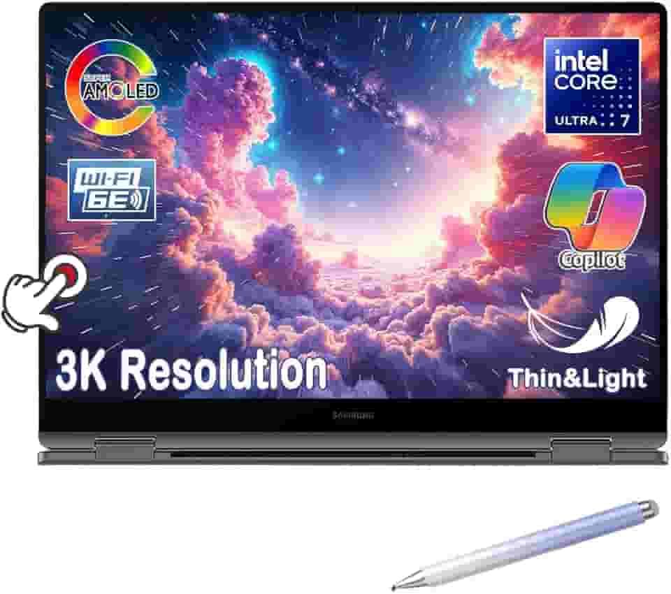 Samsung Notebook Galaxy Book4 Pro 360 2 em 1, tela sensível ao toque AMOLED 3K de 16 polegadas, Intel Core Ultra 7 155H, 120Hz, bateria 21H, alimentação IA com copiloto, com caneta (16 GB de RAM | SSD