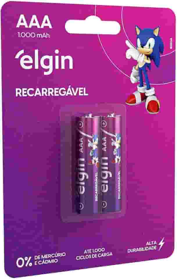 Pilha recarregável AAA 1000mAh Elgin com 2 unidades Palito