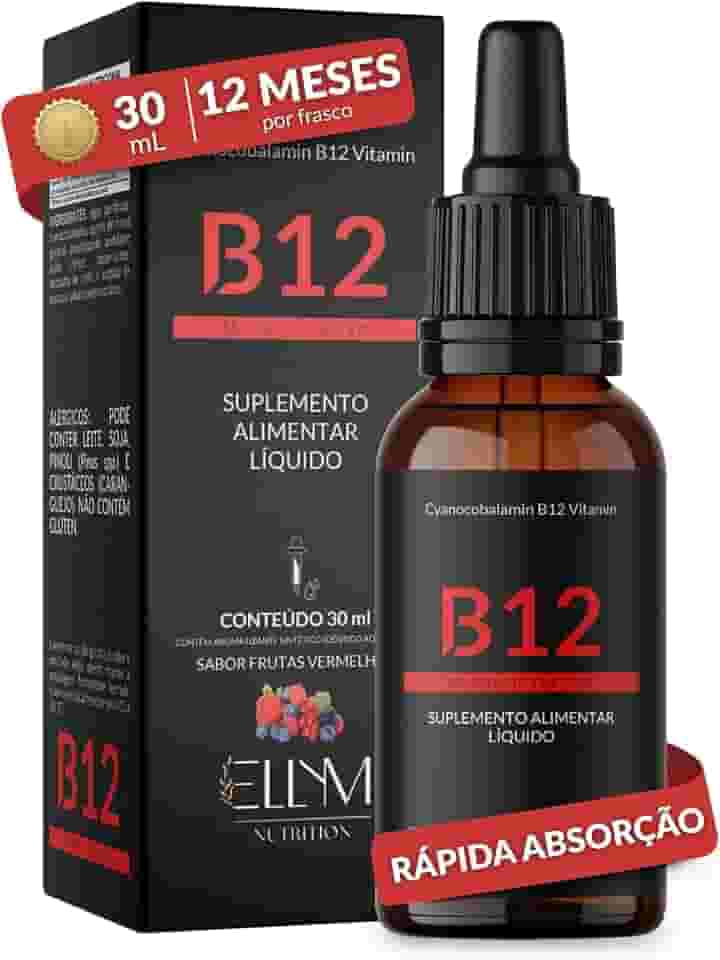 Vitamina B12 Sublingual em Gotas ELLYM NUTRITION Sabor Frutas Vermelhas Auxilia no Funcionamento do Sistema Imune e Metabolismo Energético (30 mL)