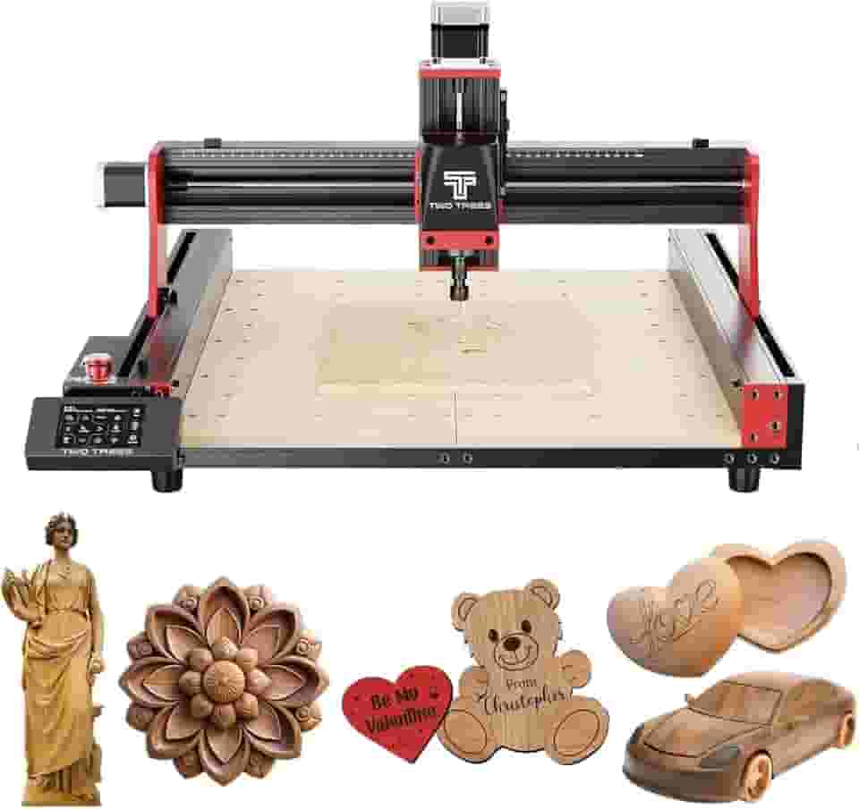 Twotrees TTC450 Pro CNC Máquina Roteadora, Gravador a Laser em 3 Eixos Atualizada, Motor de Fuso de 80W, para Corte de Madeira, Acrílico, MDF e Nylon, Área de Trabalho 460 x 460 x 80 mm