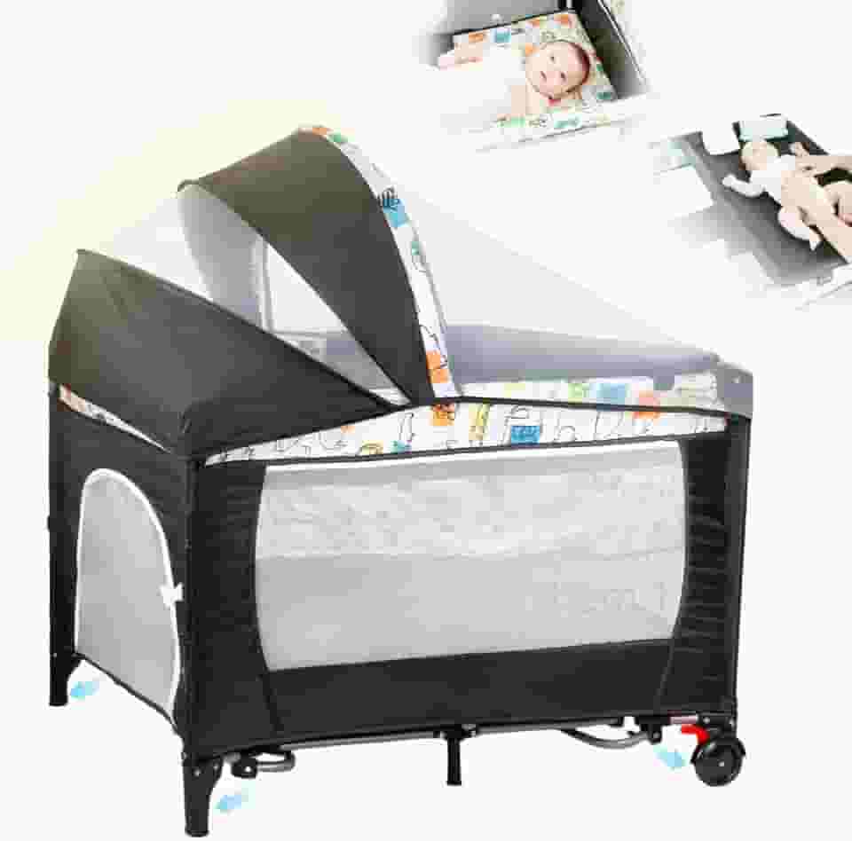 Berço Portátil 3 em 1 cercadinho Infantil Até 15 Kg chiqueirinho moises para bebe com Mosquiteiro, Barra de Brinquedos Trocador Móbile e Bolsa - berco acoplado a cama - Seguro, Confortável e Compacto