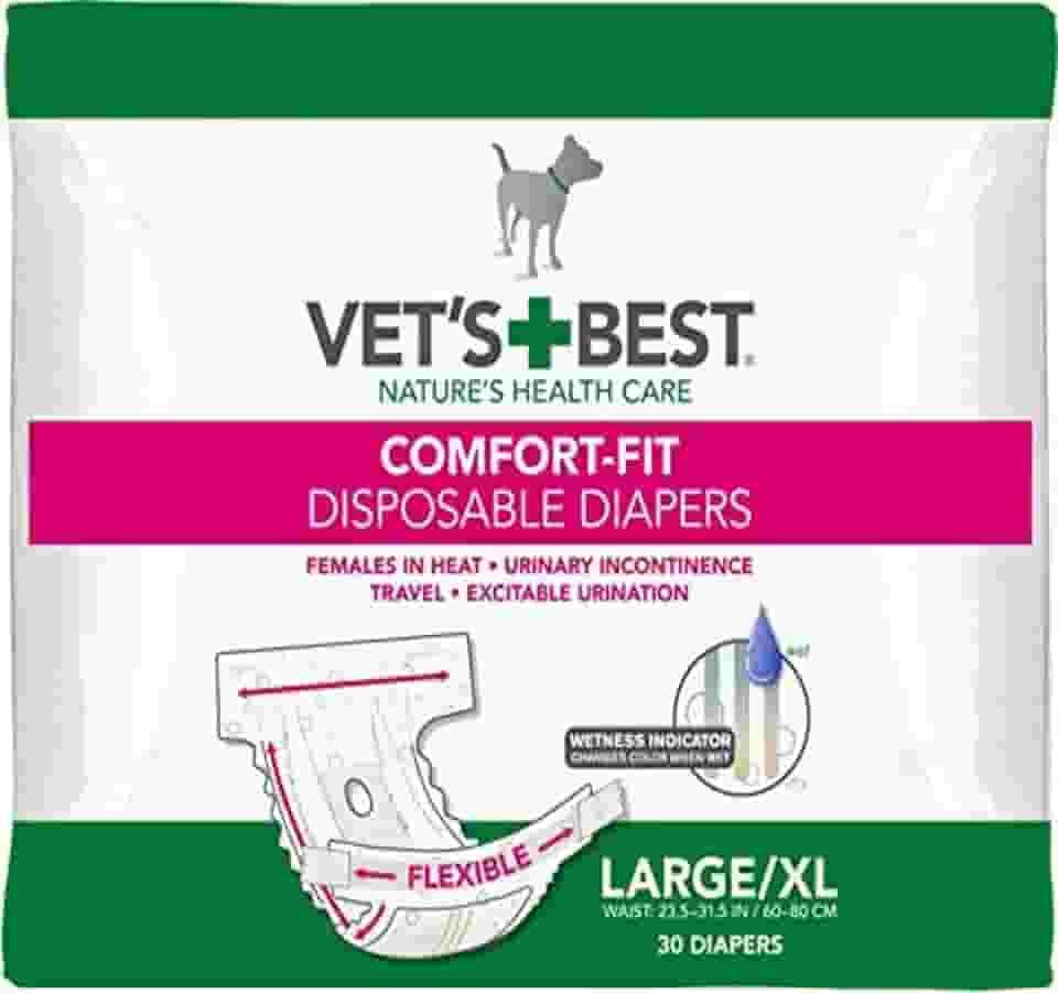 Vet's Best Fraldas para cães Comfort Fit – Fraldas descartáveis para cães fêmeas – Absorventes com ajuste à prova de vazamento – Grande/GG, 30 unidades