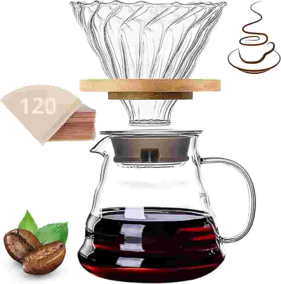 Kit Cafeteira 600ml, 120 Filtros v60, Cafés Jarra Vidro Borosilicato, Coador v60, Coador de Cafe Vidro, Clever Dripper, Kit Cafeteira Filtrador V60 Coador de Café Passador de Café
