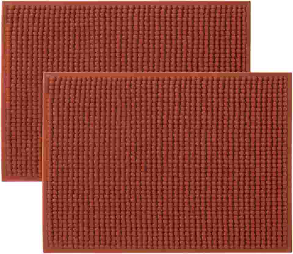 Kit com 2 Tapetes de Banheiro Microfibra Macarrão Bolinha Popcorn 40x60cm — Antiderrapante, Super Macio, Absorvente, Lavável (Terracota)